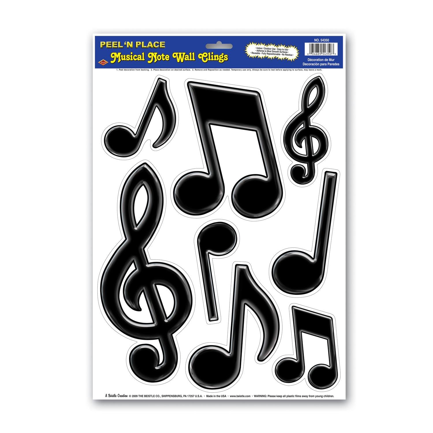 Beistle Musical Notes Party Peel 'N Place Clings (8/Sheet)