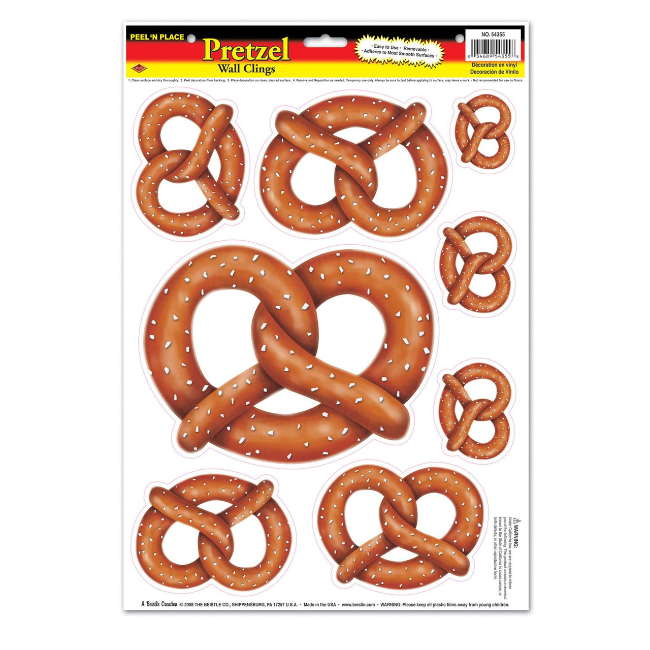 Beistle Oktoberfest Pretzels Peel 'N Place Clings (8/Sheet)