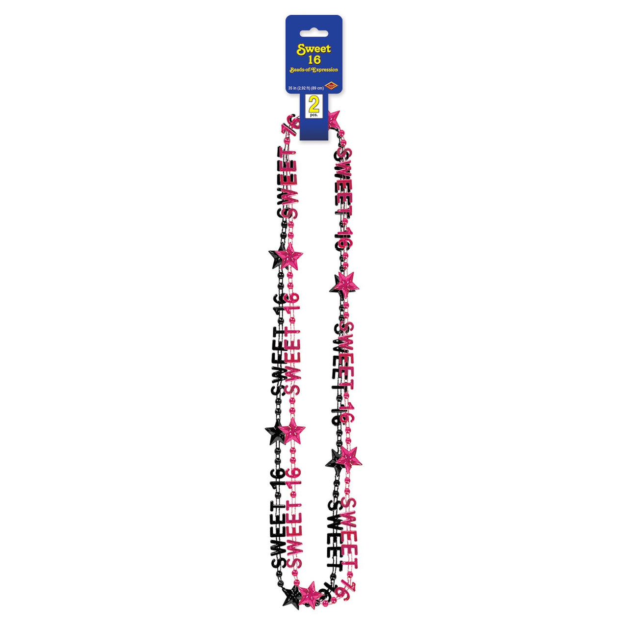 Sweet 16 Bead Necklaces, Assorted black and cerise 