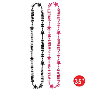 Sweet 16 Bead Necklaces, Assorted black and cerise 