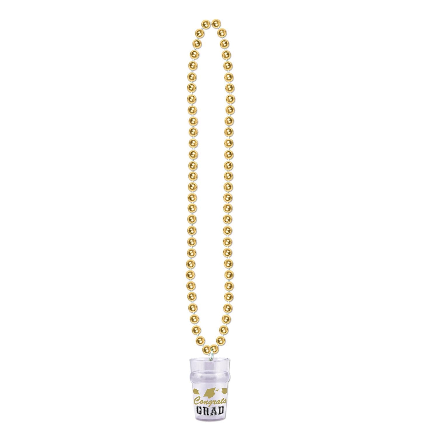 Beistle Bead Necklaces with Grad Graduation Party Glass - gold