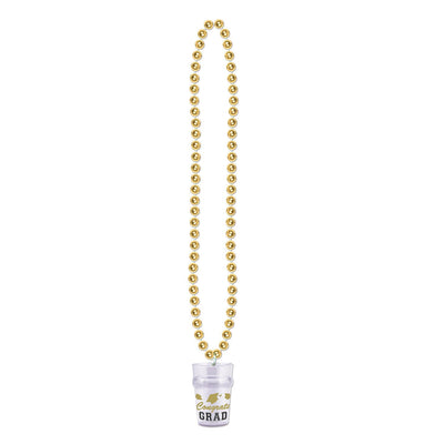 Beistle Bead Necklaces with Grad Graduation Party Glass - gold