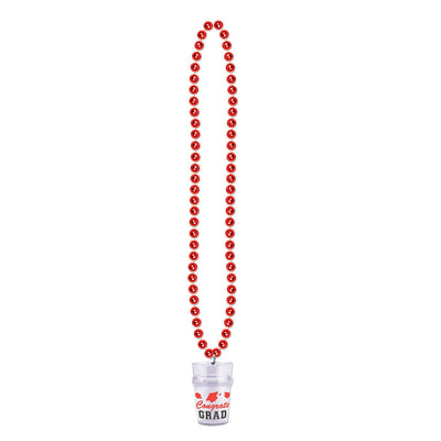 Beistle Graduation Party Bead Necklaces with Grad Glass - red
