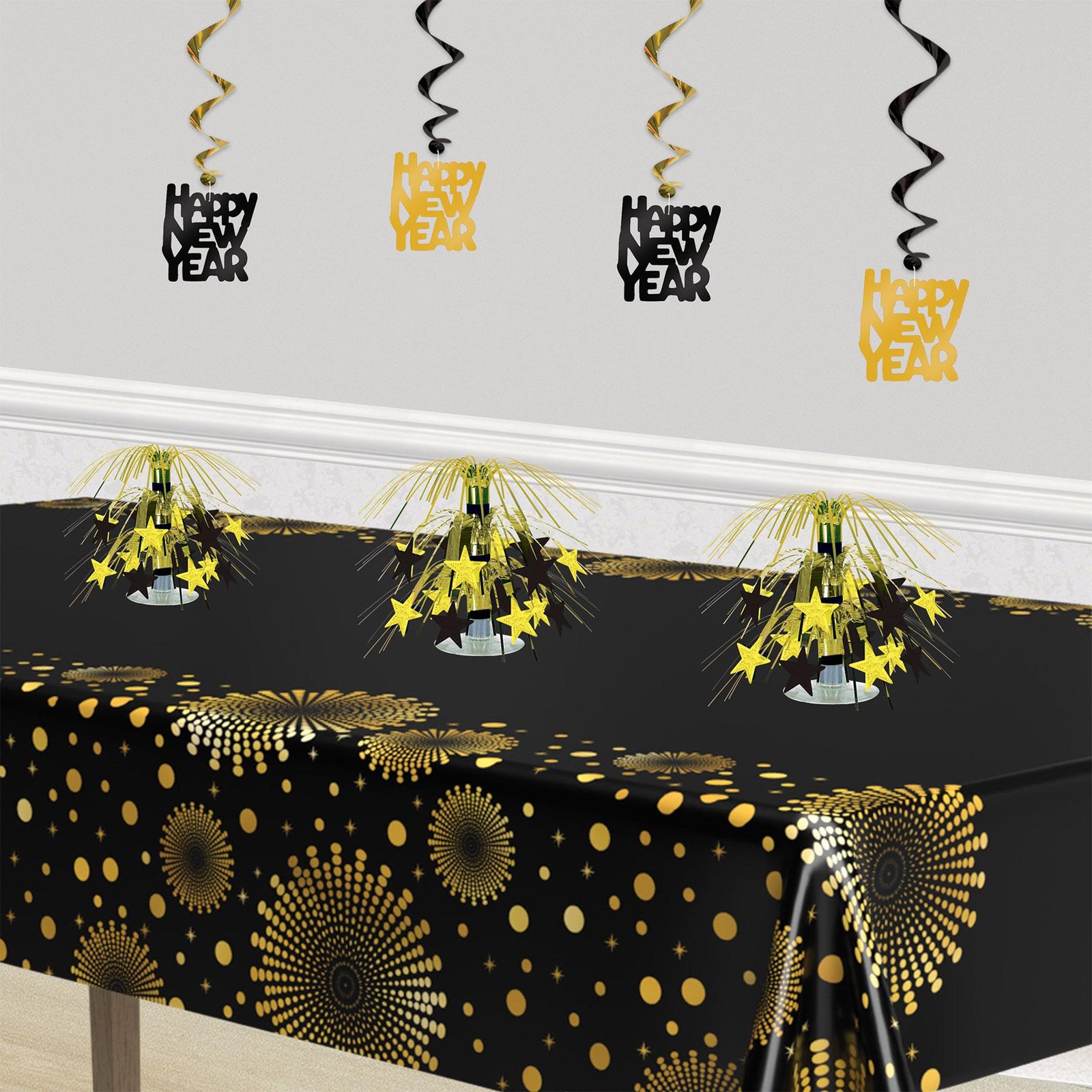 New Year's Eve Star Mini Cascade Centerpiece - black & gold