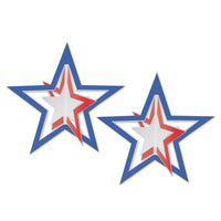 Packaged 3-D Foil Hanging Party Stars - red - silver - blue (2/Pkg)