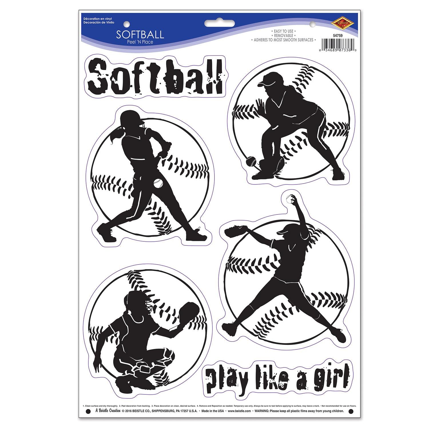 Beistle Softball Party Peel 'N Place Clings (6/Sheet)