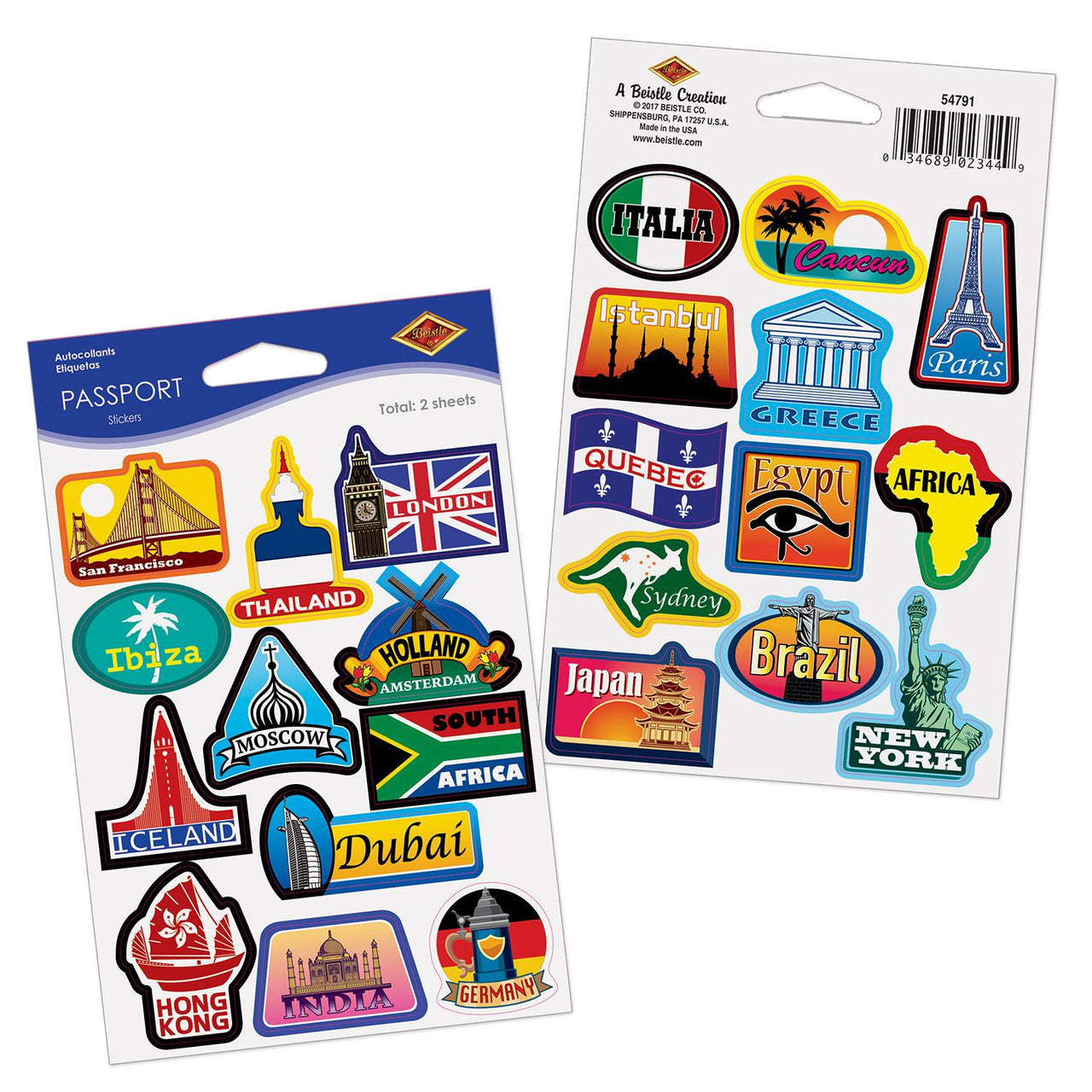 Beistle Passport Party Stickers (2 Sheets/Pkg)