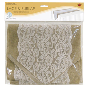 Bulk Lace & Burlap Table Runner (Case of 12) by Beistle