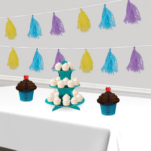 Brown & turquoise Tissue Cupcake Centerpiece, party supplies, decorations, The Beistle Company, Birthday, Bulk, Birthday Party Supplies, Birthday Party Decorations, Birthday Party Centerpieces