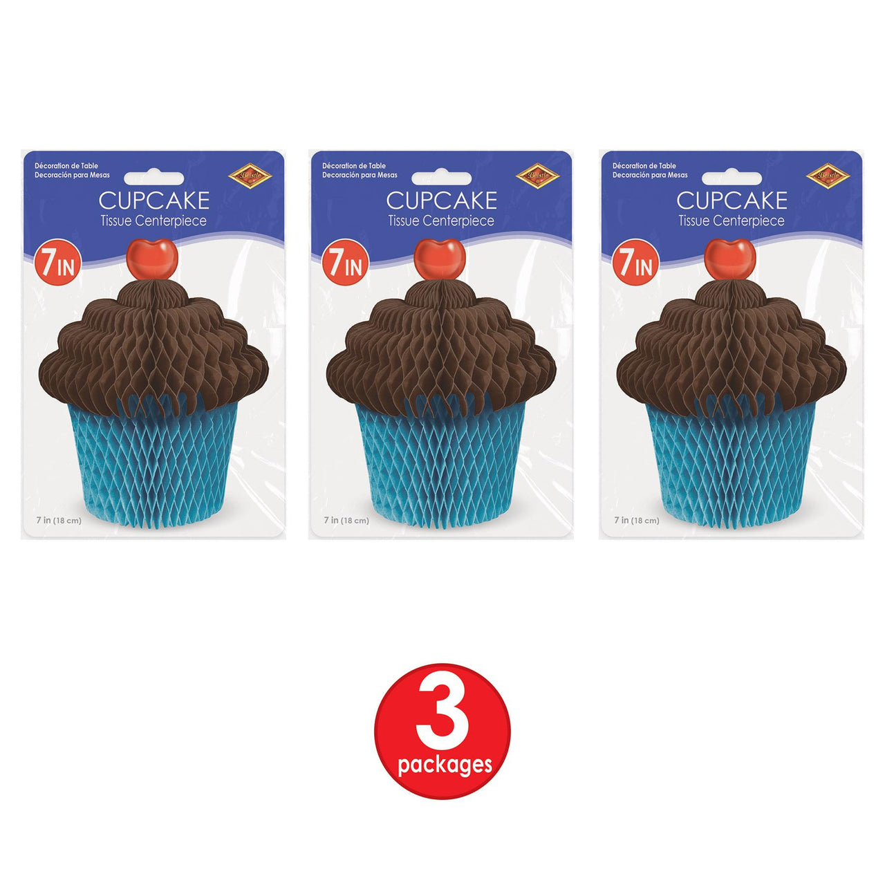 Brown & turquoise Tissue Cupcake Centerpiece, party supplies, decorations, The Beistle Company, Birthday, Bulk, Birthday Party Supplies, Birthday Party Decorations, Birthday Party Centerpieces