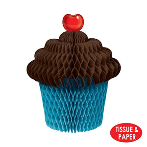 Brown & turquoise Tissue Cupcake Centerpiece, party supplies, decorations, The Beistle Company, Birthday, Bulk, Birthday Party Supplies, Birthday Party Decorations, Birthday Party Centerpieces