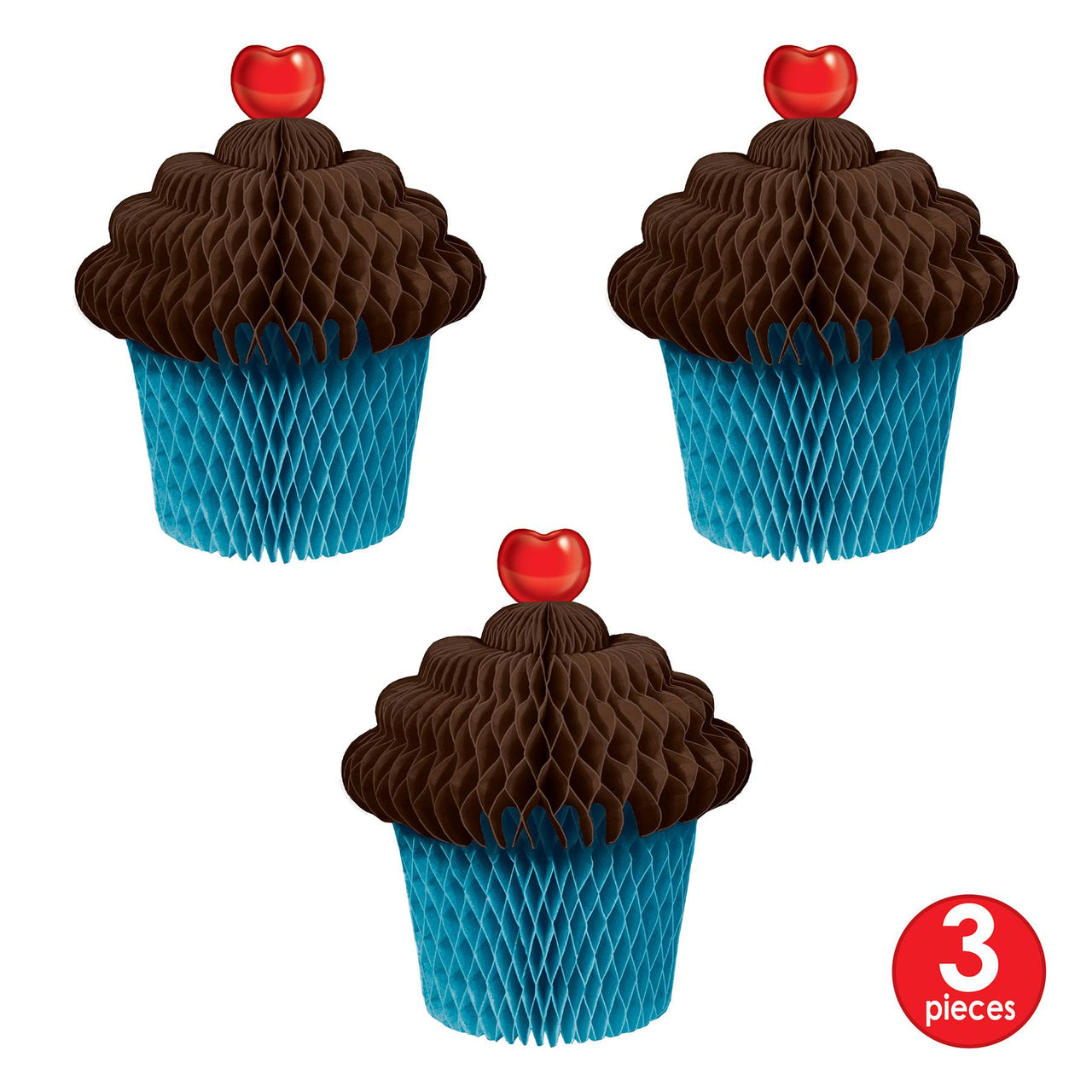 Brown & turquoise Tissue Cupcake Centerpiece, party supplies, decorations, The Beistle Company, Birthday, Bulk, Birthday Party Supplies, Birthday Party Decorations, Birthday Party Centerpieces