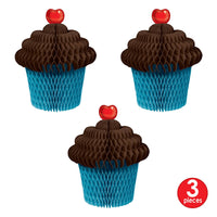 Brown & turquoise Tissue Cupcake Centerpiece, party supplies, decorations, The Beistle Company, Birthday, Bulk, Birthday Party Supplies, Birthday Party Decorations, Birthday Party Centerpieces