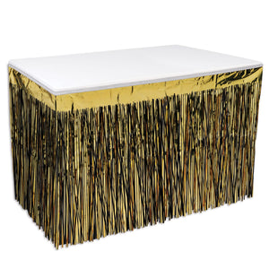 Packaged 2-Ply Metallic Party Table Skirt - black & gold
