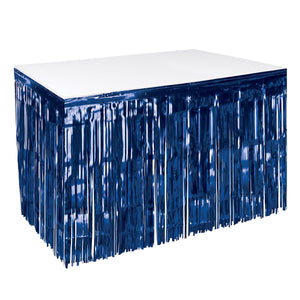 Beistle Packaged 1-Ply Metallic Party Table Skirting - navy