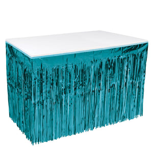 Packaged 1-Ply Metallic Party Table Skirt - turquoise