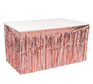 Packaged 1-Ply Metallic Party Table Skirt - rose gold