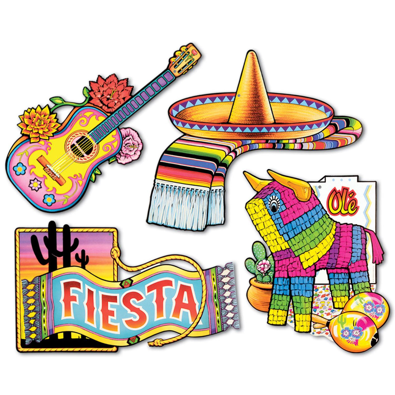 Beistle Fiesta Cutouts - prtd 2 sides (4 Sheets/Pkg)