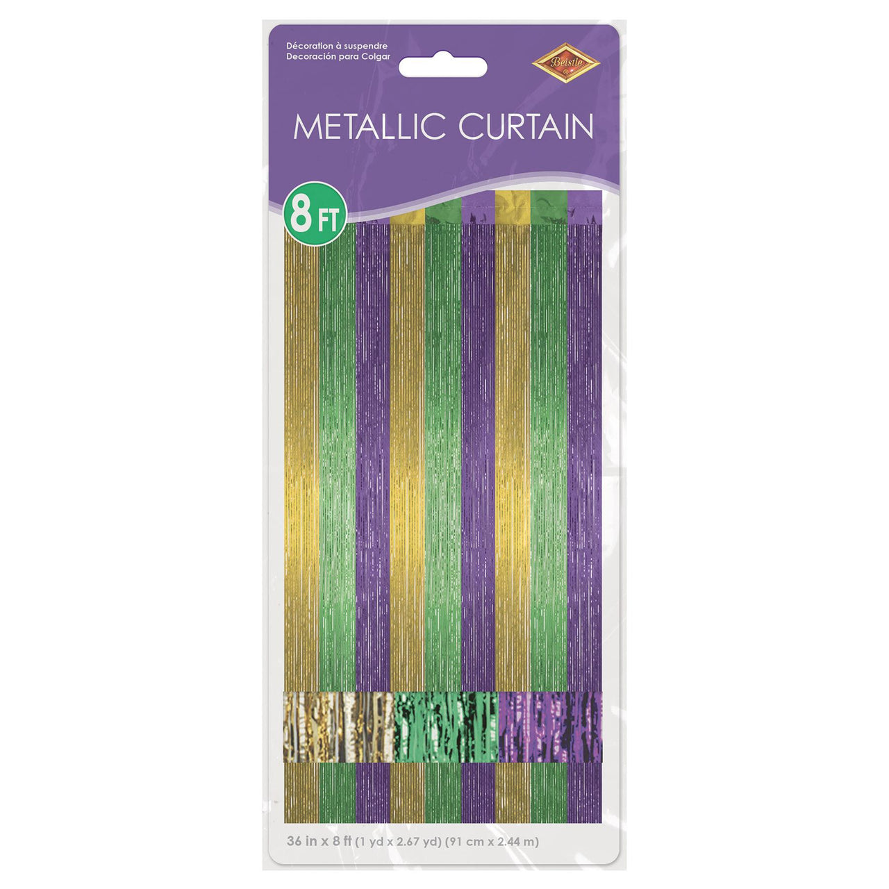 Bulk 1-Ply Fire Resistant Gleam 'N Curtain gold, green, purple (Case of 6) by Beistle