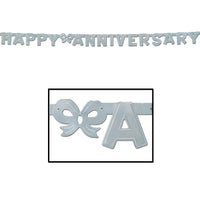 Foil Happy Anniversary Streamer - Silver (4.25 Inches x 6 ft)