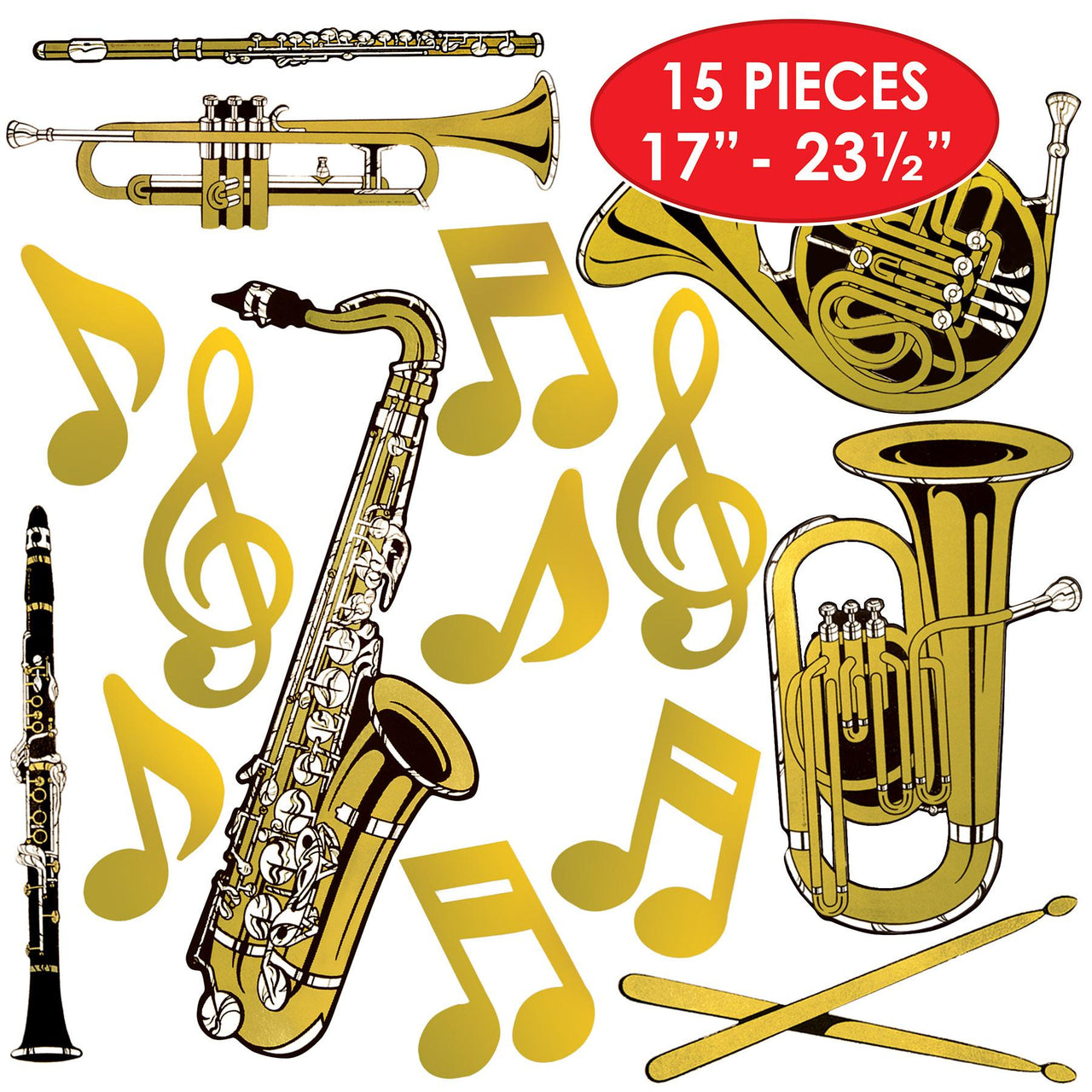 All Gold Instruments Beistle Gold Foil Musical Instruments Party Cutouts – Bulk Party Supplies