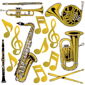 Beistle Gold Foil Musical Instruments Party Cutouts (15/Pkg)