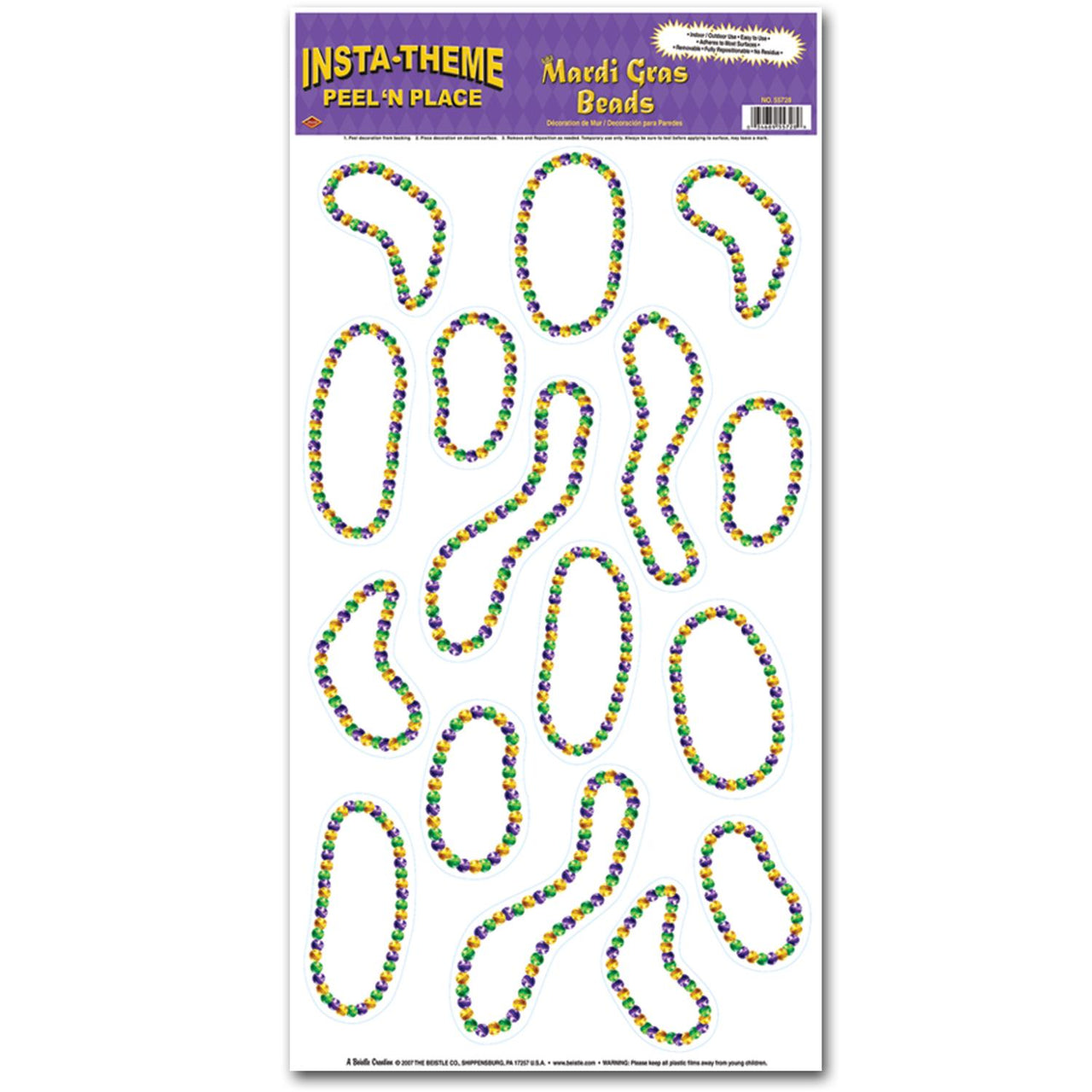 Mardi Gras Bead Necklaces Peel 'N Place Clings (16/Pkg)