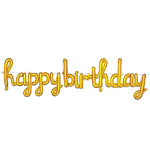 Script Gold Happy Birthday Party Balloon Streamer (6/Case)