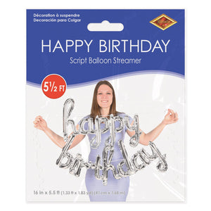 Bulk Script Silver Happy Birthday Balloon Streamer (6 Pkgs Per Case) by Beistle