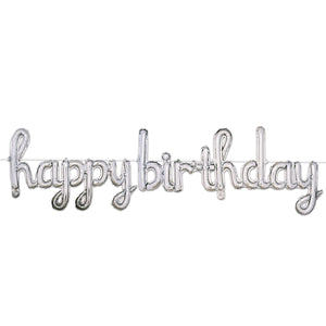 Script Silver Happy Birthday Party Balloon Streamer (6/Case)