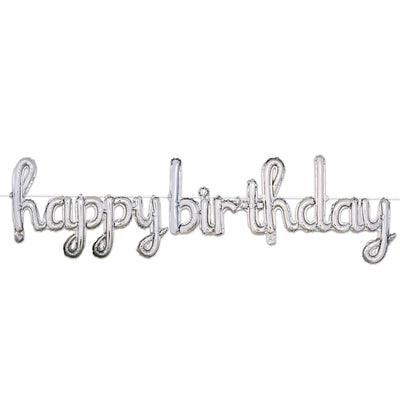 Script Silver Happy Birthday Party Balloon Streamer (6/Case)