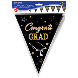 Bulk Metallic Congrats Grad Pennant Banner (12 Pkgs Per Case) by Beistle