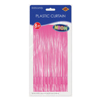 Beistle 1-Ply Plastic Fringe Curtain - Neon Pink - 76.5 inch x 39 inch - Hanging Decor