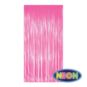 Beistle 1-Ply Plastic Fringe Curtain - Neon Pink - 76.5 inch x 39 inch - Hanging Decor