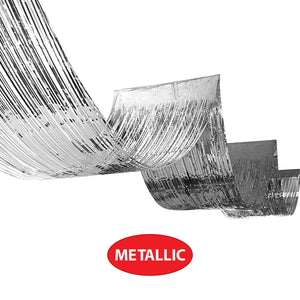Beistle 1-Ply Metallic Fringe Ceiling Curtain - Silver - 19.5 inch x 16 Feet - Hanging Decor