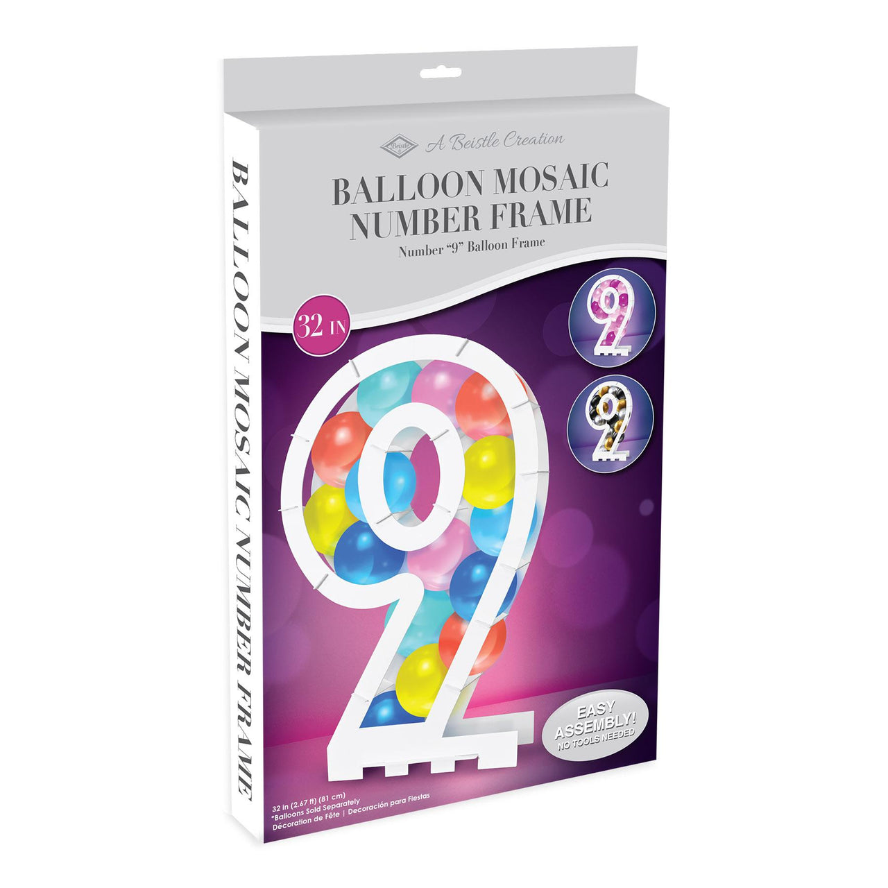 Beistle Balloon Mosaic Number 9 Frame - White - 32 inch x 21 inch - Balloon Accessories