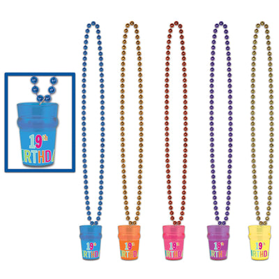 19th Birthday Beads with Glass assorted colors - 33 inch