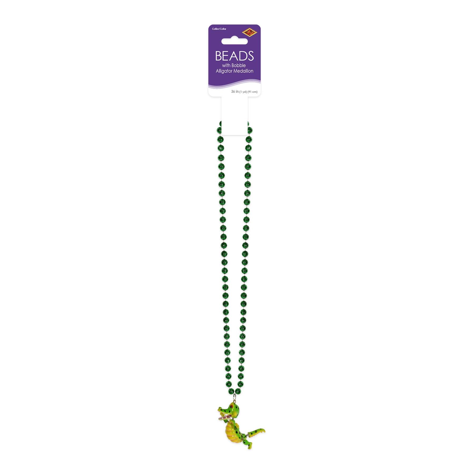 Bead Necklace with Bobble Alligator Medallion