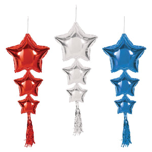 Star Balloons with Tassels assorted red, silver, blue (3/Pkg)