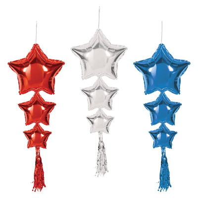 Star Balloons with Tassels assorted red, silver, blue (3/Pkg)