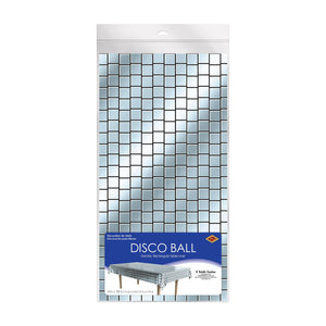 Beistle Metallic Disco Ball Tablecover - 70's - Metallized Plastic - 54 Inch x 108 Inch