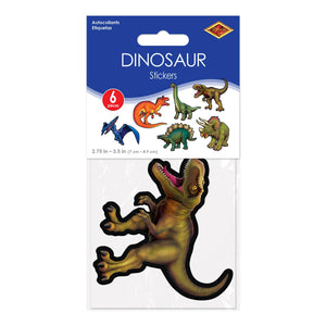Beistle Dinosaur Stickers (6/Pkg) - 2.75 Inch-3.5 Inch