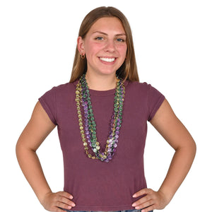 Beistle Mardi Gras Coin Beads - Assorted Gold, Green, Purple (6/Pkg) - 33 Inch