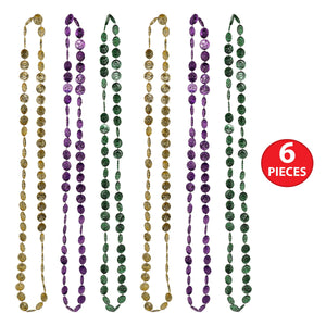 Beistle Mardi Gras Coin Beads - Assorted Gold, Green, Purple (6/Pkg) - 33 Inch