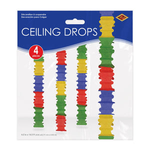 Beistle Ceiling Drops Green, Red, Blue, Canary - 4.5-inch x 14.5-feet Size - General Occasion Ceiling Decor