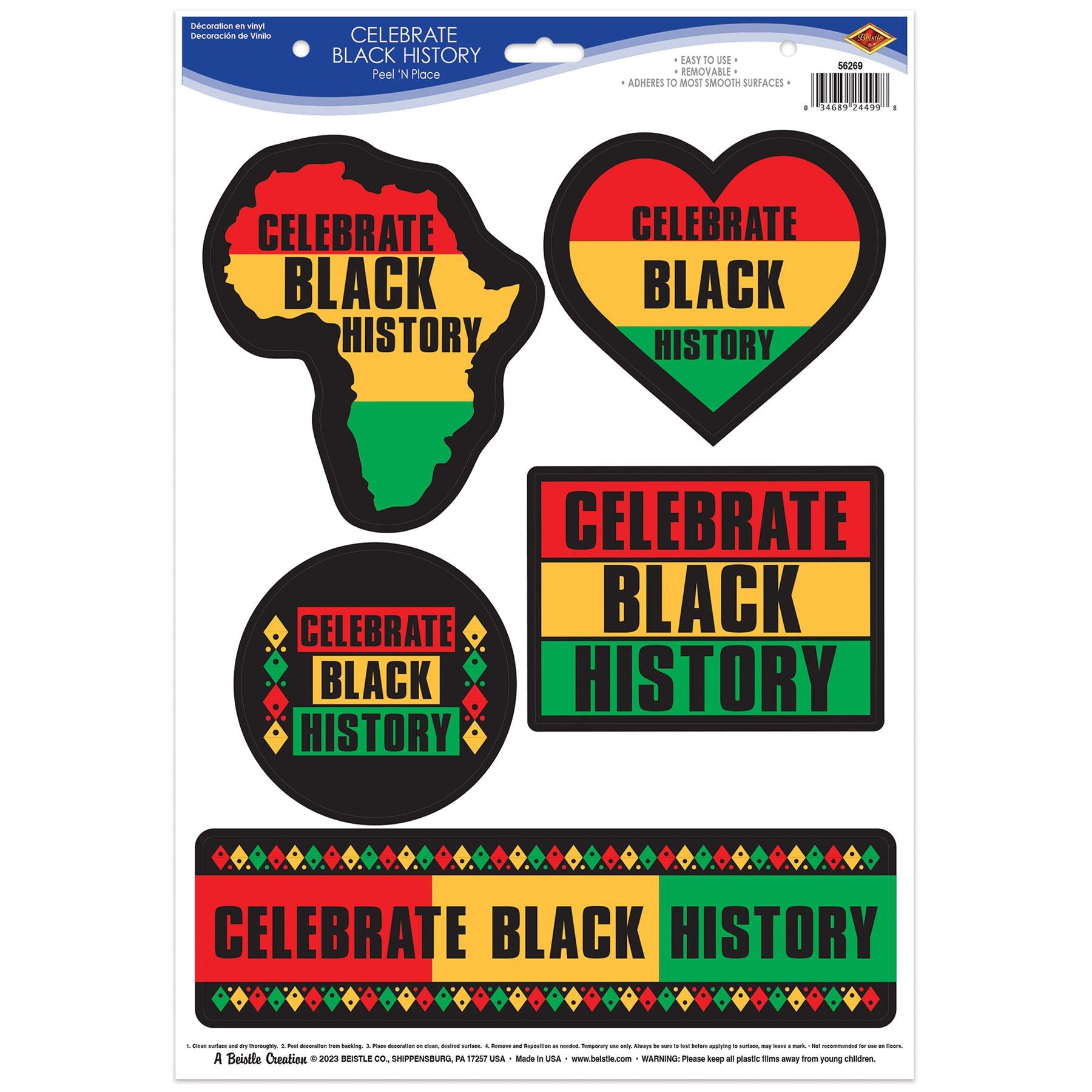 Celebrate Black History Peel 'N Place Clings 5 Per Sheet