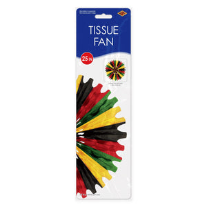Beistle Packaged Tissue Fan black, red, green, yellow - 25 inch - Black History Month Hanging Decorations