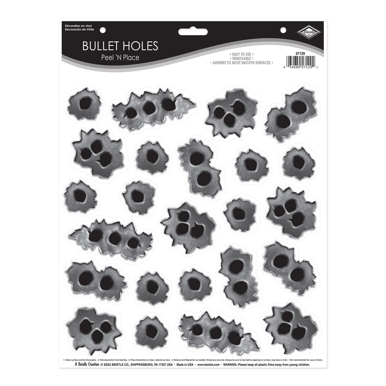 Bulk Western Party Bullet Holes Peel 'N Place Clings(12 Sheets per Case) by Beistle