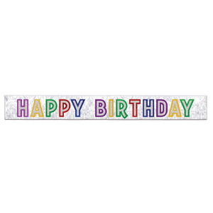 Metallic Happy Birthday Party Banner - white with silver