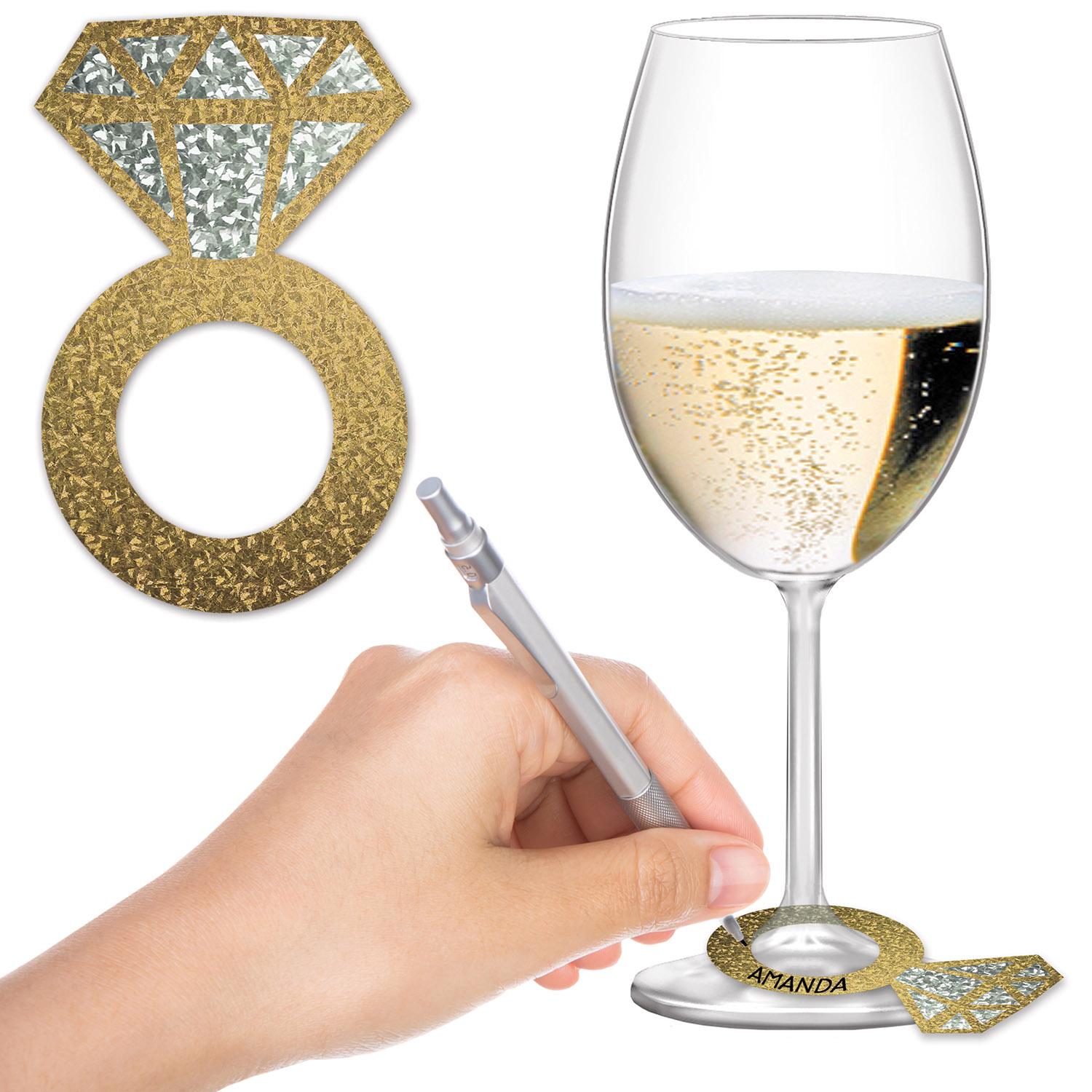 Bachelorette Party Diamond Ring Wine Glass Markers (24/Pkg)